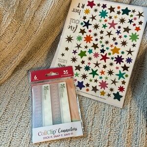 Erin Condren CoilClip Connectors (6) & 3 Sheets Stickers (stars, gift, sayings)